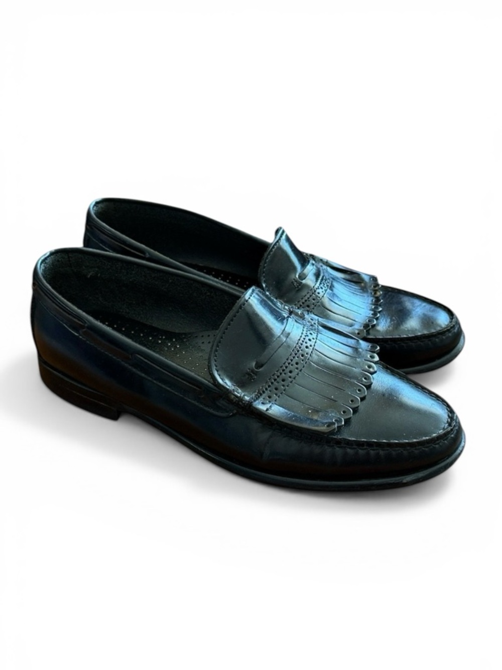 Vintage GH Bass Weejuns Kiltie Loafers Black Leather Fringe USA 10D